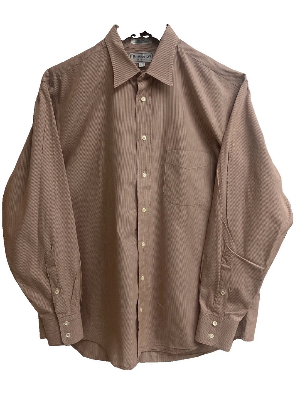 VTG Burberrys of London Brown Pinstripe Dress Shirt 17-35